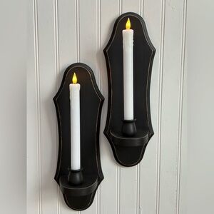 BLACK PRIMITIVE FARMHOUSE DISTRESSED CANDLE WALL SCONCES & BATTERY CANDLES
